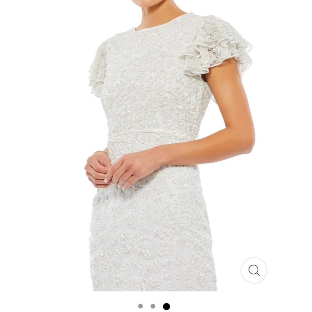 Mac Duggal size 4 flounce sleeve white dress.  markings from seamstress.